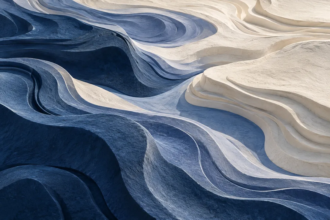 Sculptural blue and ivory topographic artwork